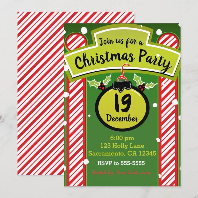 Christmas holiday Party Whimsical Red Peppermint Invitation (Front/Back)