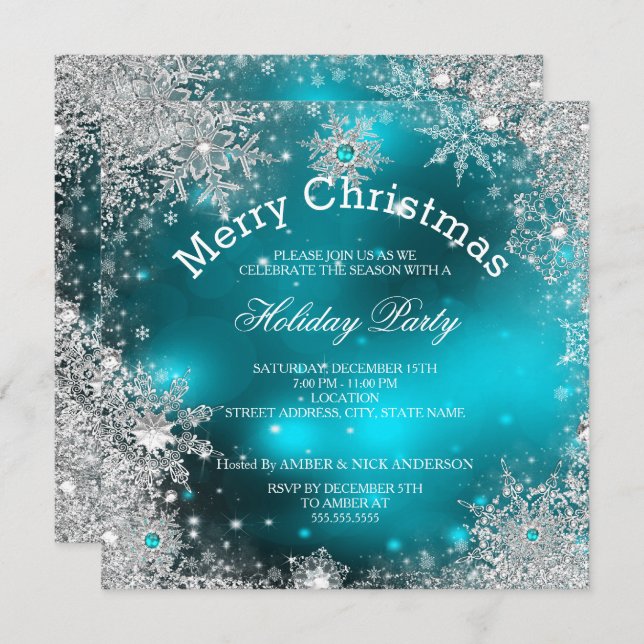 Christmas Holiday Party Winter Wonderland Teal Invitation (Front/Back)