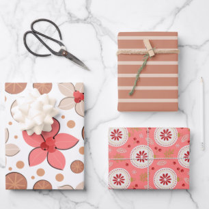 Christmas Holiday Pattern Modern Flower Wrapping Paper Sheet