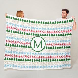Christmas Holiday Pattern Monogram Cute Funny Fleece Blanket