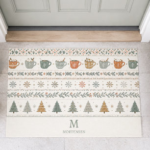 Christmas Holiday Pattern Monogram Doormat