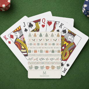 Christmas Holiday Pattern Monogram Playing Cards