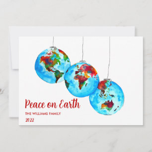 Christmas Holiday Peace on Earth Watercolor Red Card