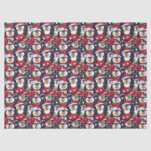 Christmas Holiday Penguins in Santa Hats Tissue Paper