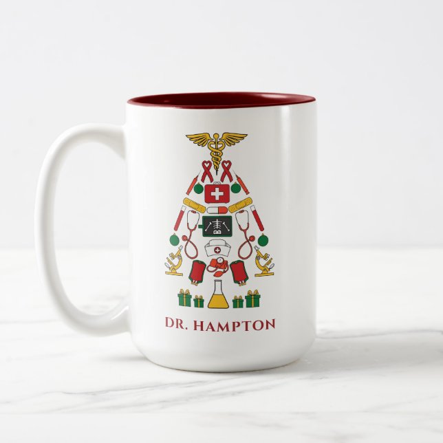 Christmas Holiday Personalised Medic Doctor Nurse Two-Tone Coffee Mug (Left)