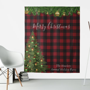 Christmas Holiday Photo Backdrop Buffalo Plaid Tapestry