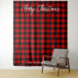 Christmas Holiday Photo Backdrop Buffalo Plaid Tapestry