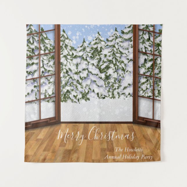 Christmas Holiday Photo Backdrop Winter Scene Tapestry (Front)