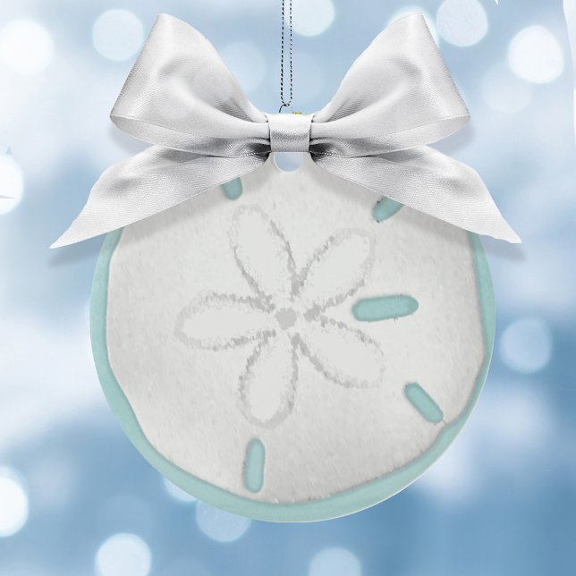 Christmas Holiday Photo Blue Beach Sand Dollar Sea Ceramic Tree Decoration (With a simple sand dollar on the front side with an editable turquoise background.)