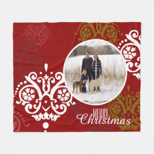 Christmas Holiday Photo Damask Pattern Fleece Blanket