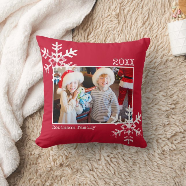Christmas Holiday Photo Distressed Snowflakes | Cushion (Blanket)