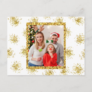 Christmas Holiday Photo Gold Glitter Postcard