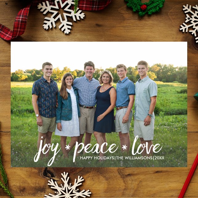 Christmas Holiday Photo Joy Peace Love Snowflake Card (Creator Uploaded)