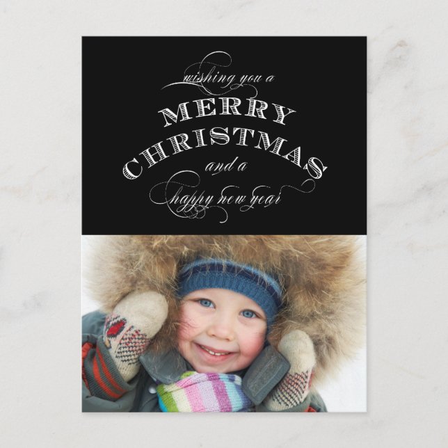 CHRISTMAS HOLIDAY PHOTO POSTCARD | BLACK (Front)