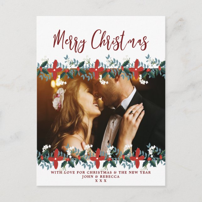 christmas holiday photo postcard floral (Front)