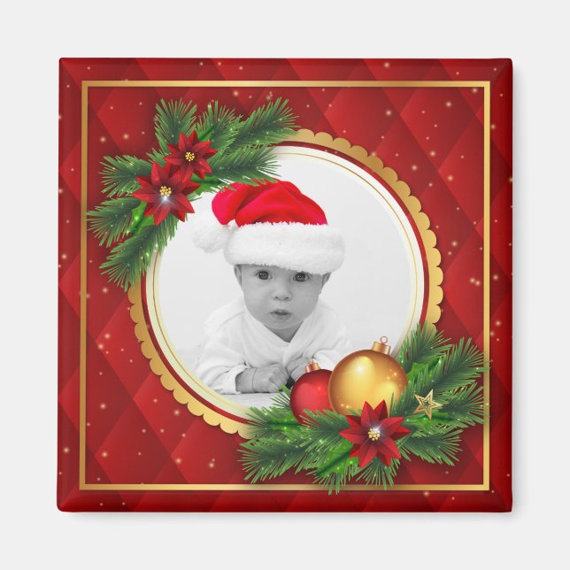 Christmas Holiday Photo Red Green Create Your Own Magnet (Front)