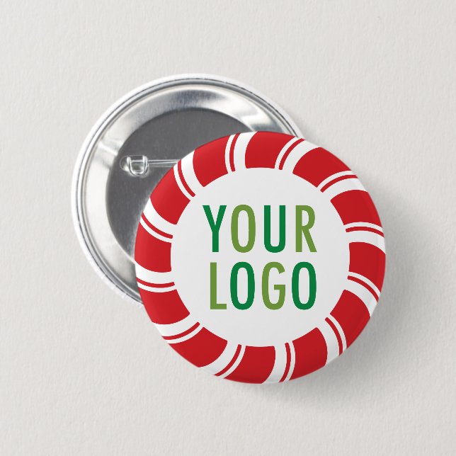 Christmas Holiday Pinback Button with Company Logo (Front & Back)