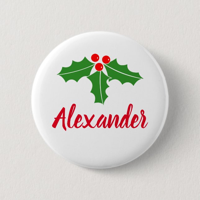 Christmas Holiday pinback buttons with custom name (Front)