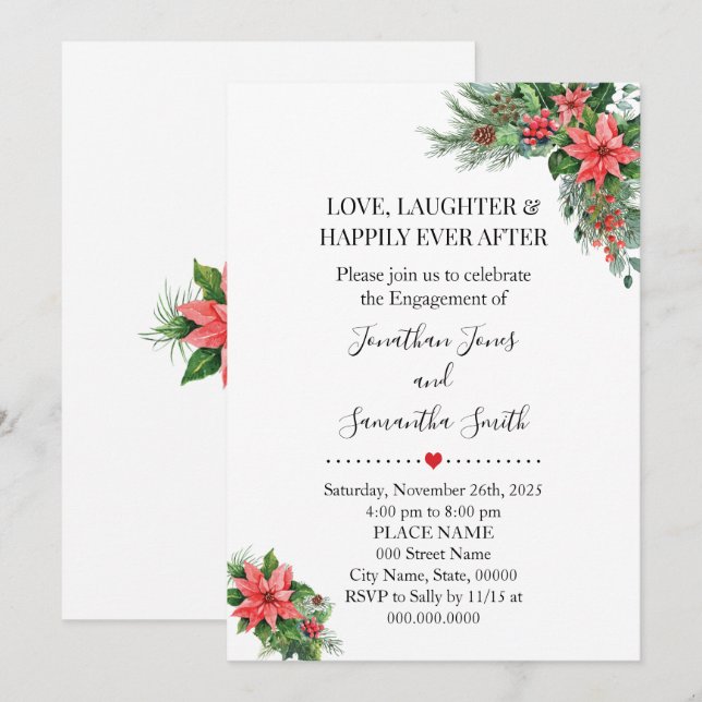 Christmas Holiday Poinsettia Engagement Wedding Invitation (Front/Back)