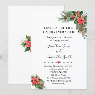 Christmas Holiday Poinsettia Engagement Wedding Invitation