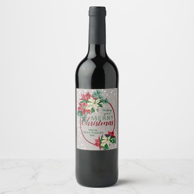 Christmas Holiday Poinsettia Festive Floral  Wine  Label (Front)
