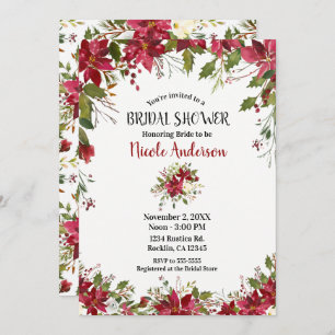 Christmas Holiday Poinsettia Flower Bridal Shower Invitation