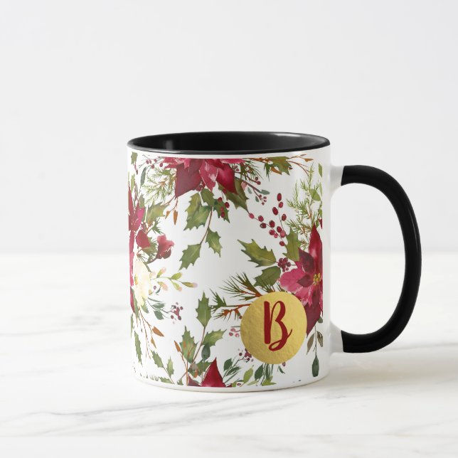 Christmas Holiday Poinsettia Flower Holly Berry Mug (Right)