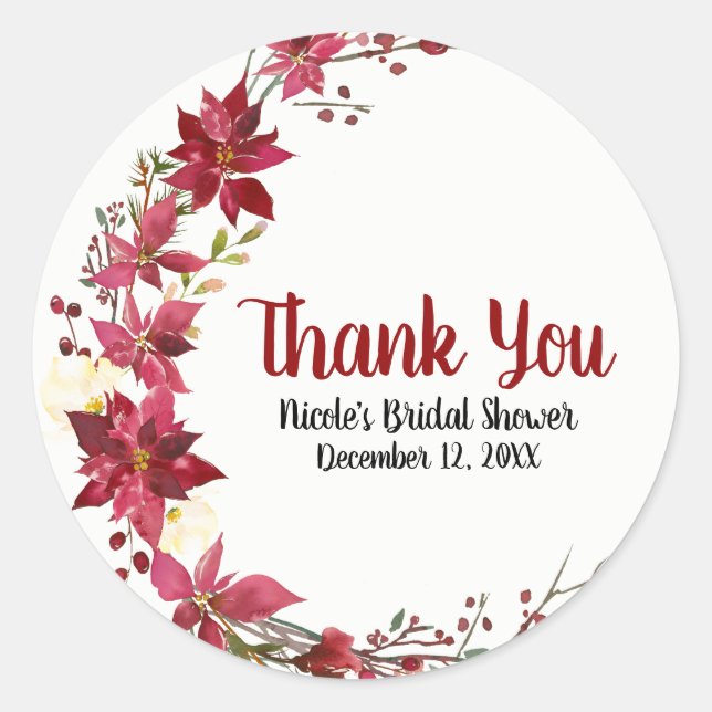 Christmas Holiday Poinsettia Flower Winter Floral Classic Round Sticker (Front)