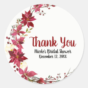 Christmas Holiday Poinsettia Flower Winter Floral Classic Round Sticker