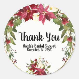 Christmas Holiday Poinsettia Flower Winter Floral Classic Round Sticker