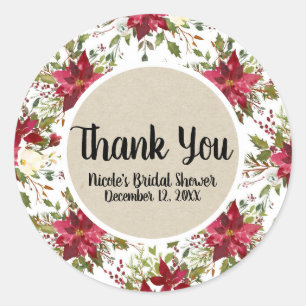 Christmas Holiday Poinsettia Flower Winter Floral Classic Round Sticker