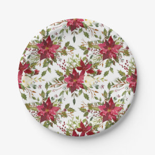 Christmas Holiday Poinsettia Flower Winter Floral Paper Plate