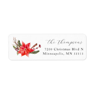 Christmas Holiday Poinsettia Return Address