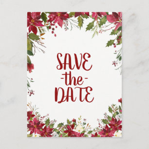 Christmas Holiday Poinsettia Wedding Save the Date Announcement Postcard