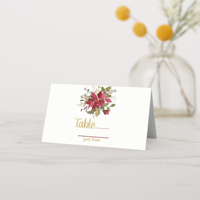 Christmas Holiday Poinsettia Wedding Table Seat Place Card (Back)