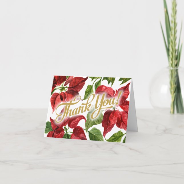 Christmas Holiday Poinsettias Thank You Card (Front)