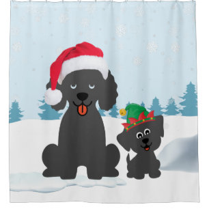 Christmas Holiday Poodle & Puppy Dogs In The Snow Shower Curtain