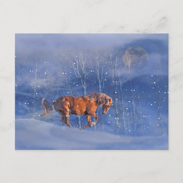 Christmas Holiday Postcard Running Horse in Snow (Front)