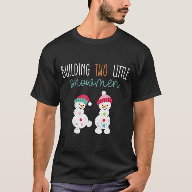 Christmas Holiday Pregnancy Announcement For Twin  T-Shirt (Front)