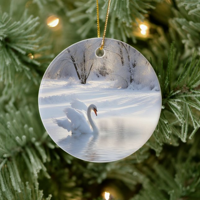 Christmas Holiday Pretty Swan Snow Ceramic Tree Decoration (Tree)