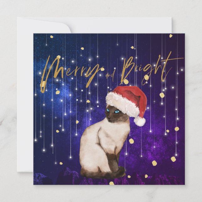 Christmas Holiday Purple Cat Santa Greeting (Front)