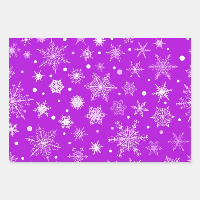 Christmas Holiday Purple Snowflakes Xmas Pattern Wrapping Paper Sheet (Front)