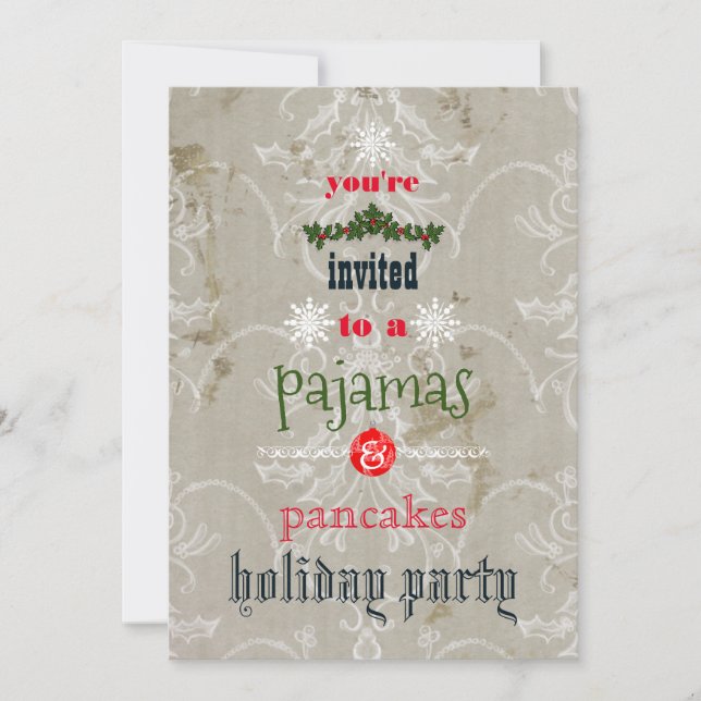 Christmas Holiday Pyjamas & Pancakes Family Party Invitation (Front)