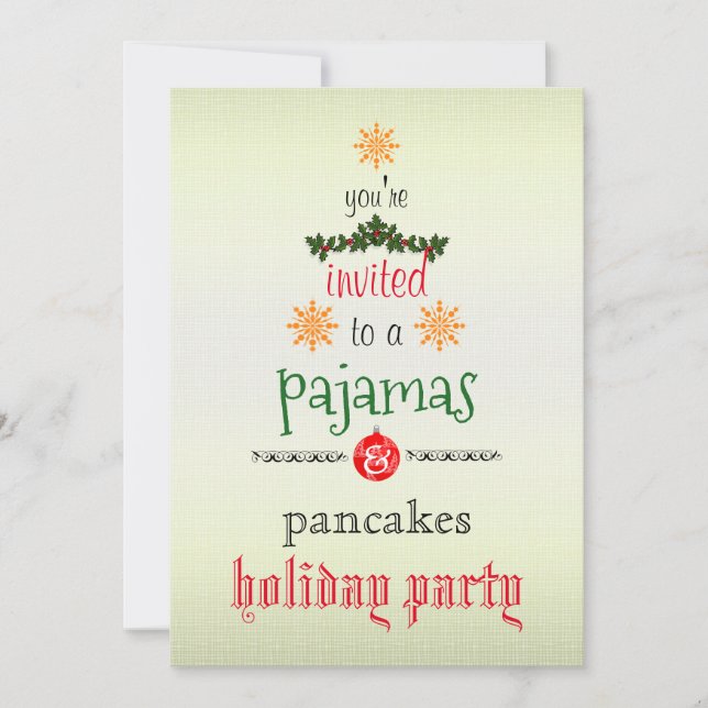 Christmas Holiday Pyjamas & Pancakes Family Party Invitation (Front)