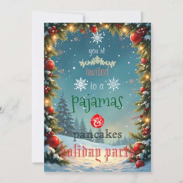 Christmas Holiday Pyjamas & Pancakes Family Party Invitation (Front)