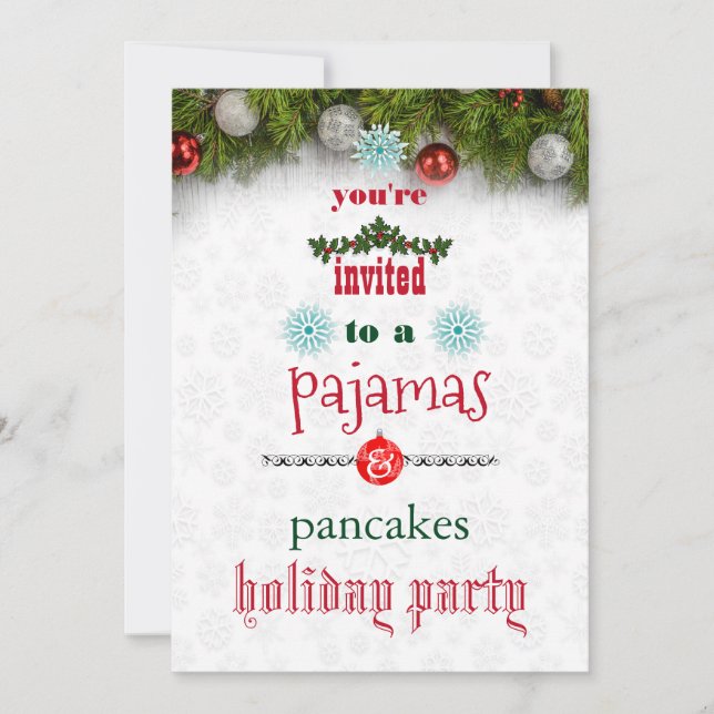 Christmas Holiday Pyjamas & Pancakes Family Party Invitation (Front)