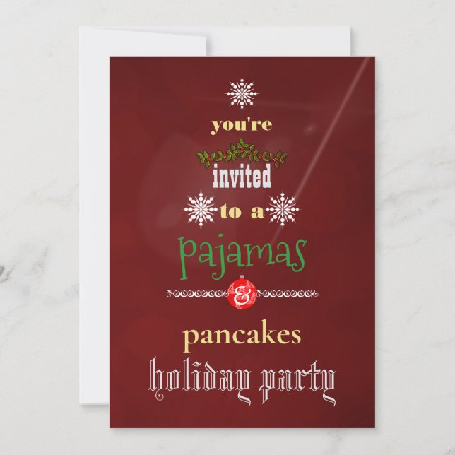 Christmas Holiday Pyjamas & Pancakes Family Party Invitation (Front)