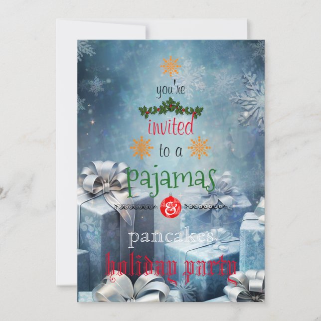 Christmas Holiday Pyjamas & Pancakes Family Party Invitation (Front)