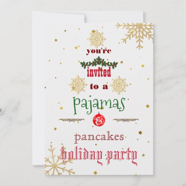 Christmas Holiday Pyjamas & Pancakes Family Party  Invitation (Front)
