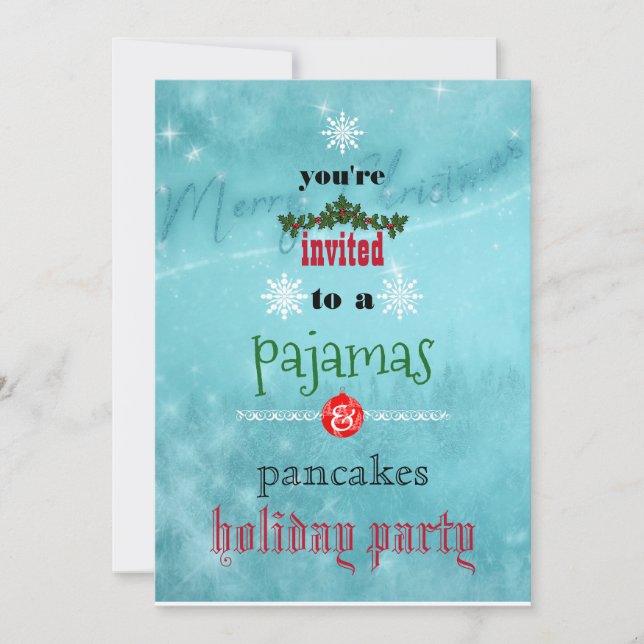 Christmas Holiday Pyjamas & Pancakes Family Party  Invitation (Front)